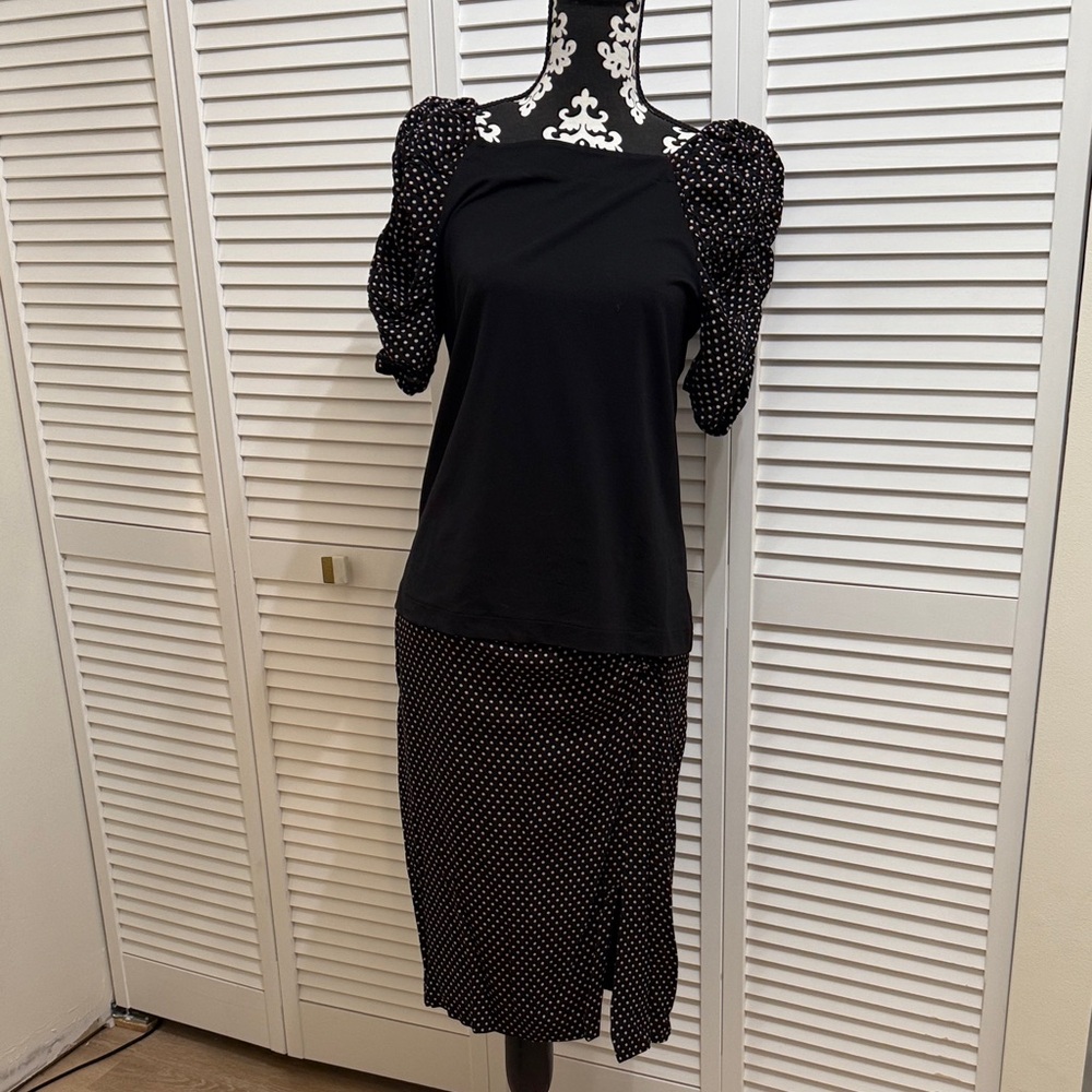 Ann Taylor Black top and skirt  with Polka Dot Sleeves